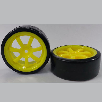 1138221 | WH-XD-063-26-Y-7-BK (2 Pcs) --- RC Car Wheels Hobby - Rim Colour Yellow 7 Spoke - Black Tenth Scale - Plastic Wheel